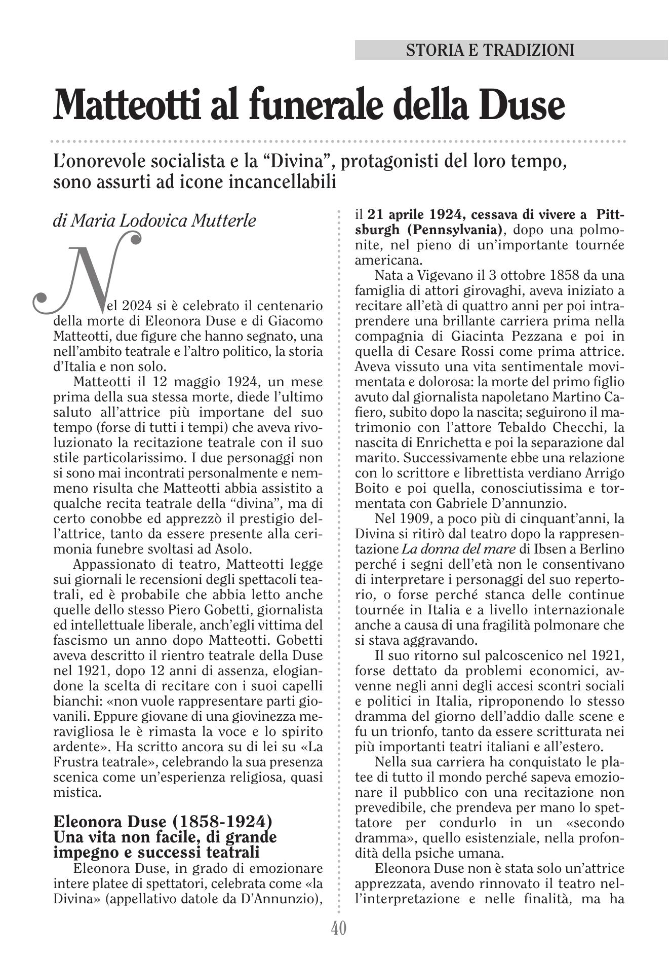 Matteotti al funerale della Duse