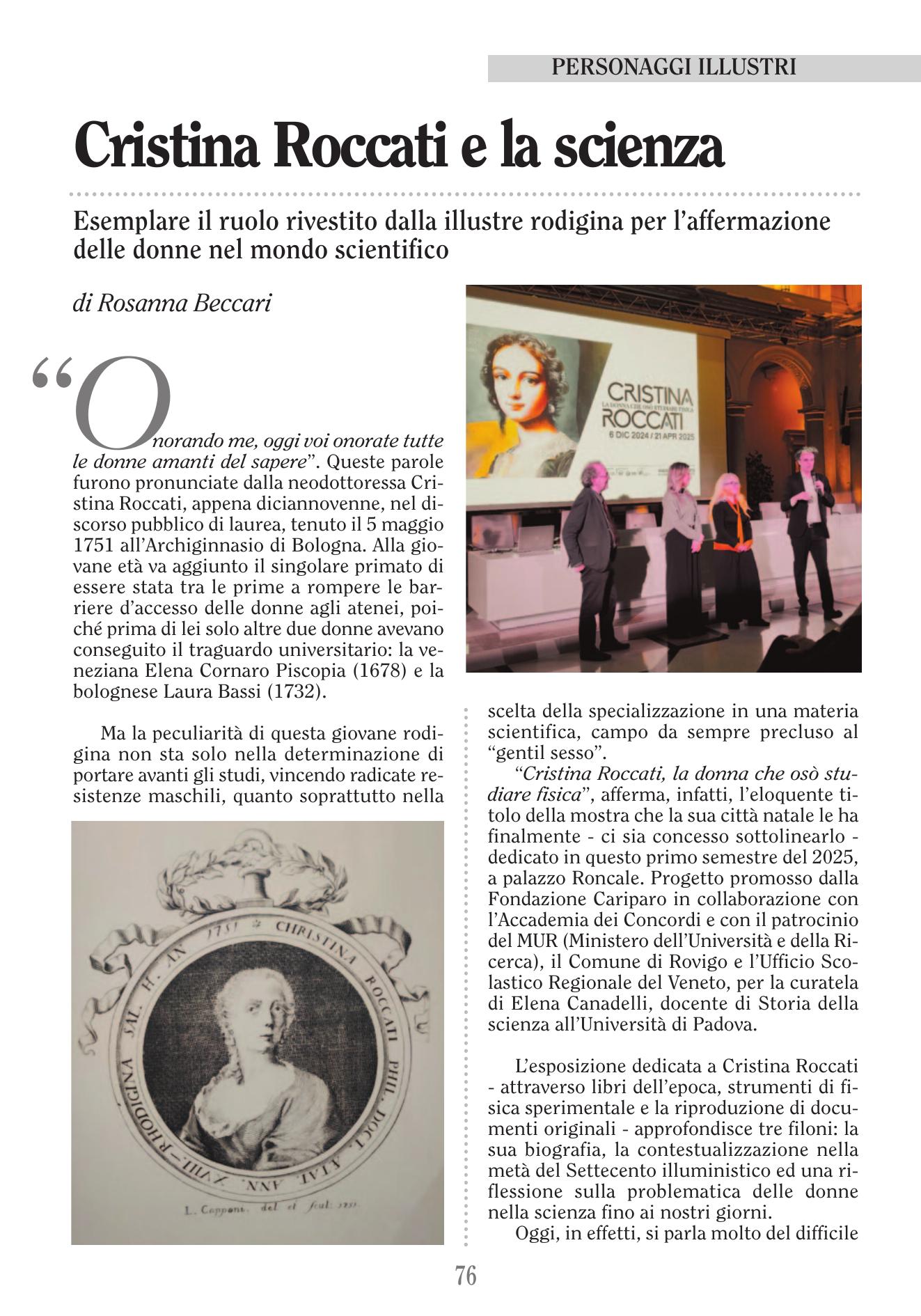 Cristina Roccati e la scienza