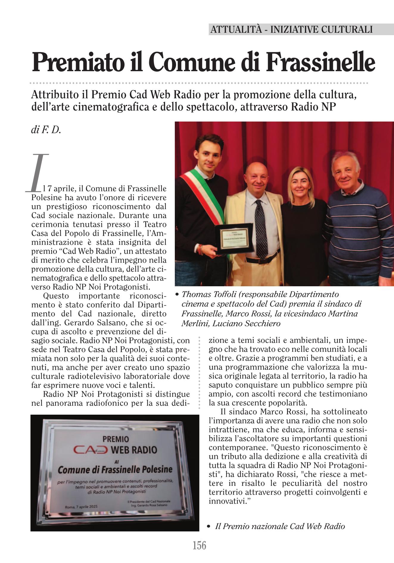 Premiato il Comune di Frassinelle