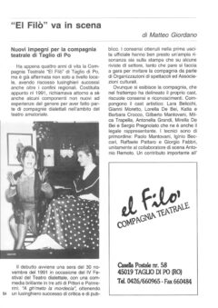 Prima pagina originale dell’articolo “El Filò” va in scena