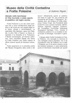 Prima pagina originale dell’articolo Museo della Civiltà Contadina a Fratta Polesine
