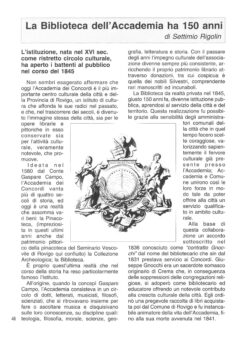 Prima pagina originale dell’articolo La Biblioteca dell’Accademia ha 150 anni
