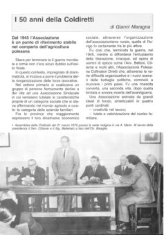 Prima pagina originale dell’articolo I 50 anni della Coldiretti