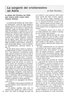 Prima pagina originale dell’articolo Le sorgenti del cristianesimo ad Adria