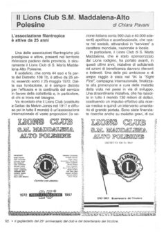 Prima pagina originale dell’articolo Il Lions Club S.M. Maddalena-Alto Polesine