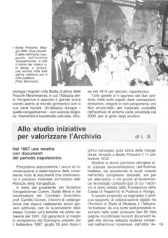 Prima pagina originale dell’articolo Allo studio iniziative per valorizzare l’Archivio