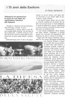 Prima pagina originale dell’articolo I 75 anni della Esoform