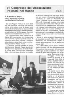 Prima pagina originale dell’articolo VII Congresso dell’Associazione Polesani nel Mondo