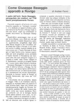 Prima pagina originale dell’articolo Come Giuseppe Baseggio approdò a Rovigo