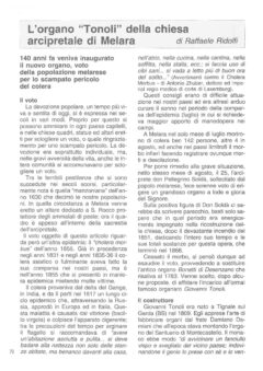 Prima pagina originale dell’articolo L’organo “Tonoli” della chiesa arcipretale di Melara