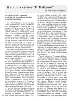 Prima pagina originale dell’articolo Il coro da camera “F. Malipiero”