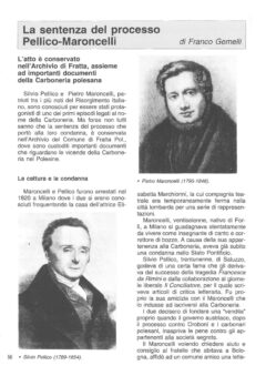 Prima pagina originale dell’articolo La sentenza del processo Pellico-Maroncelli