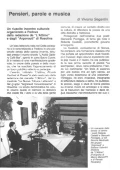 Prima pagina originale dell’articolo Pensieri, parole e musica