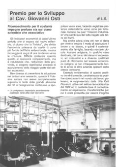 Prima pagina originale dell’articolo Premio per lo Sviluppo al Cav. Giovanni Osti