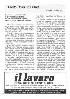 Prima pagina originale dell’articolo Adolfo Rossi in Eritrea