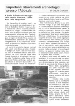 Prima pagina originale dell’articolo Importanti ritrovamenti archeologici presso l’Abbazia
