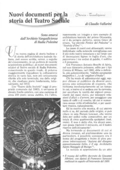 Prima pagina originale dell’articolo Nuovi documenti per la storia del Teatro Sociale