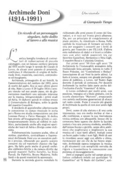 Prima pagina originale dell’articolo Archimede Doni (l914-1991)