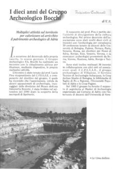 Prima pagina originale dell’articolo I dieci anni del Gruppo Archeologico Bocchi