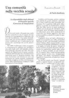 Prima pagina originale dell’articolo Una comunità nella vecchia scuola
