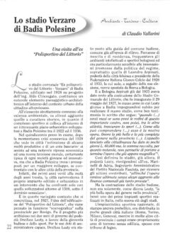 Prima pagina originale dell’articolo Lo stadio Verzaro di Badia Polesine