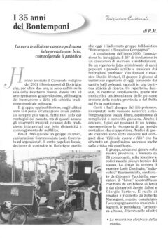 Prima pagina originale dell’articolo I 35 anni dei Bontemponi